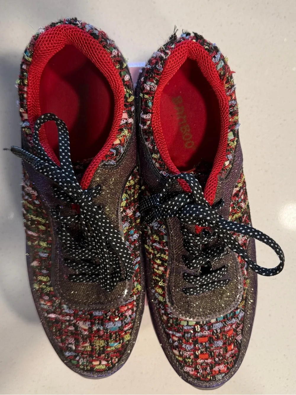 BAMBOO Multicolor Tweed and Red Lined Women's Sneakers - Picture 1 of 8